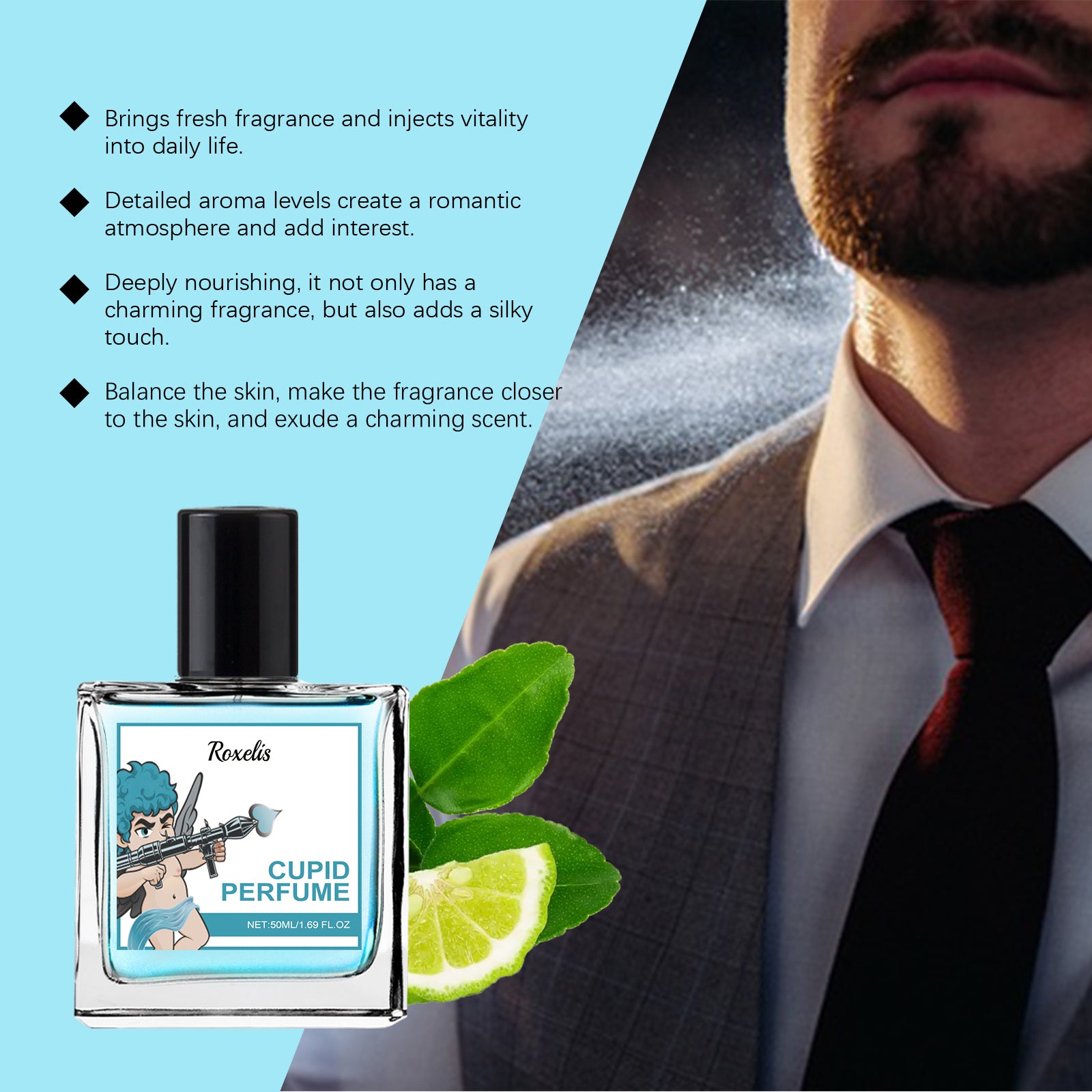 Roxelis Cupid Cologne Spray, Mild Elegant Long-lasting Scent, Portable Fragrance for Couple Dates