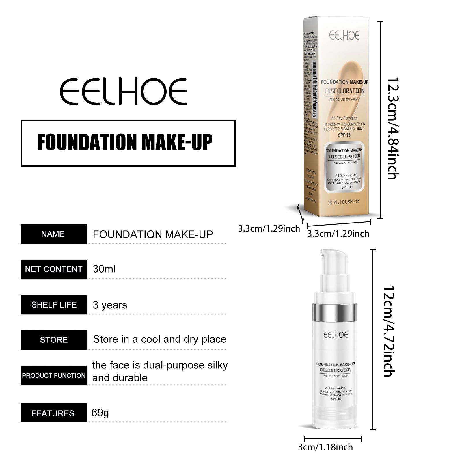 EELHOE Color-Adapting Concealer Foundation – Full-Coverage, Hydrating & Long-Wear