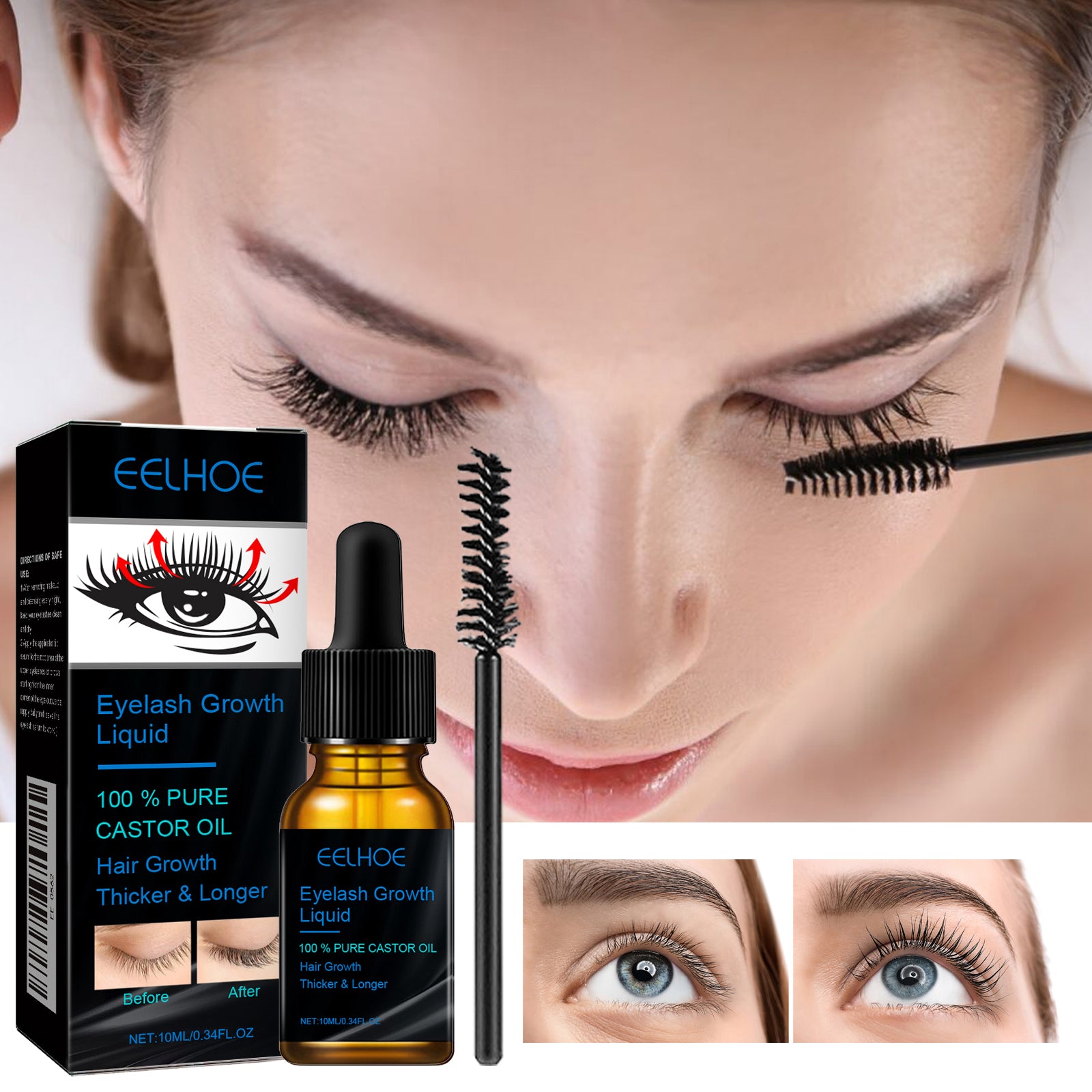EELHOE Castor Oil Mascara – Natural, Full Volume, Long Wear, Gentle & Hydrating Lash Enhancer