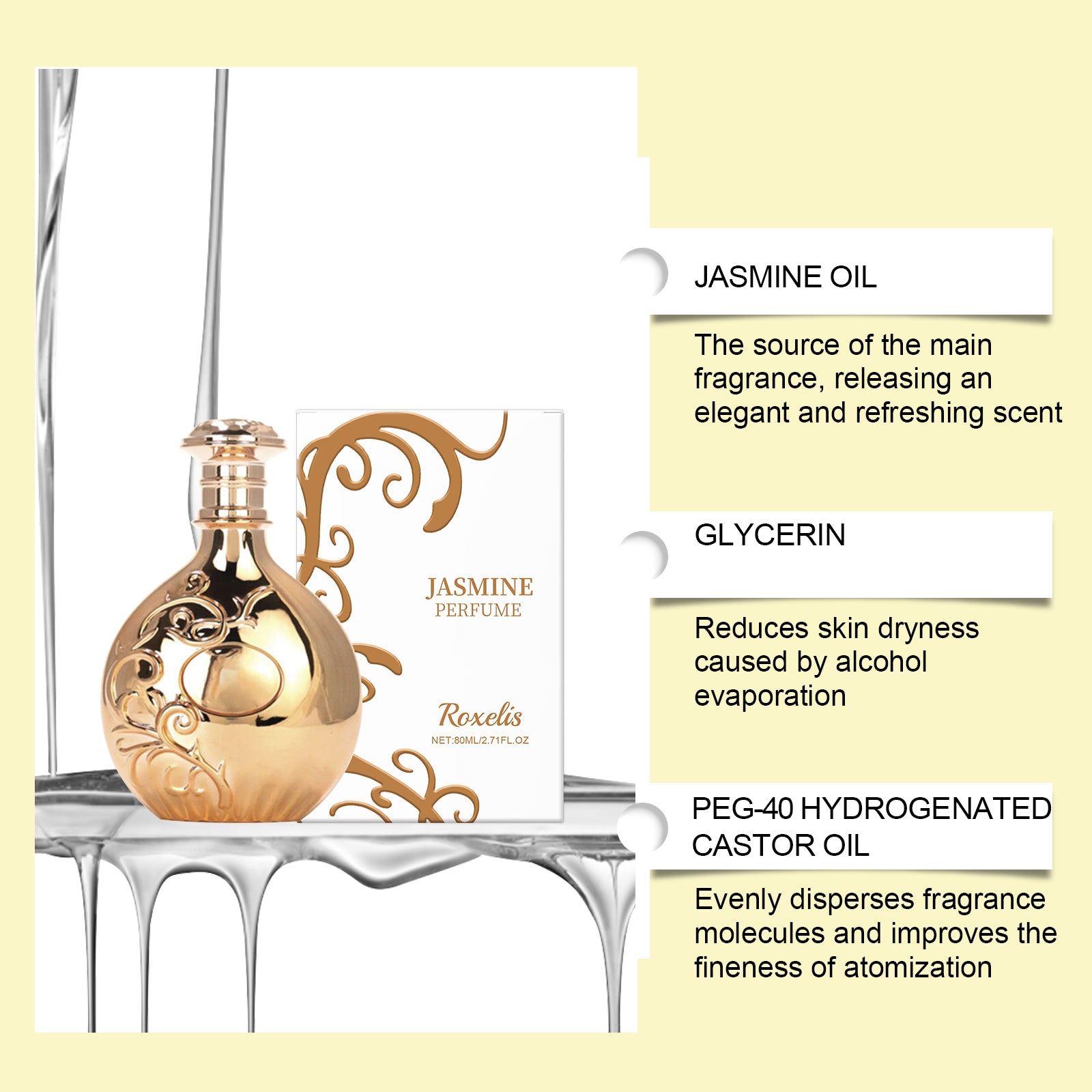 Roxelis Luxury Floral Perfume, Lasting Jasmine Scent, Confidence Boost Portable Fragrance