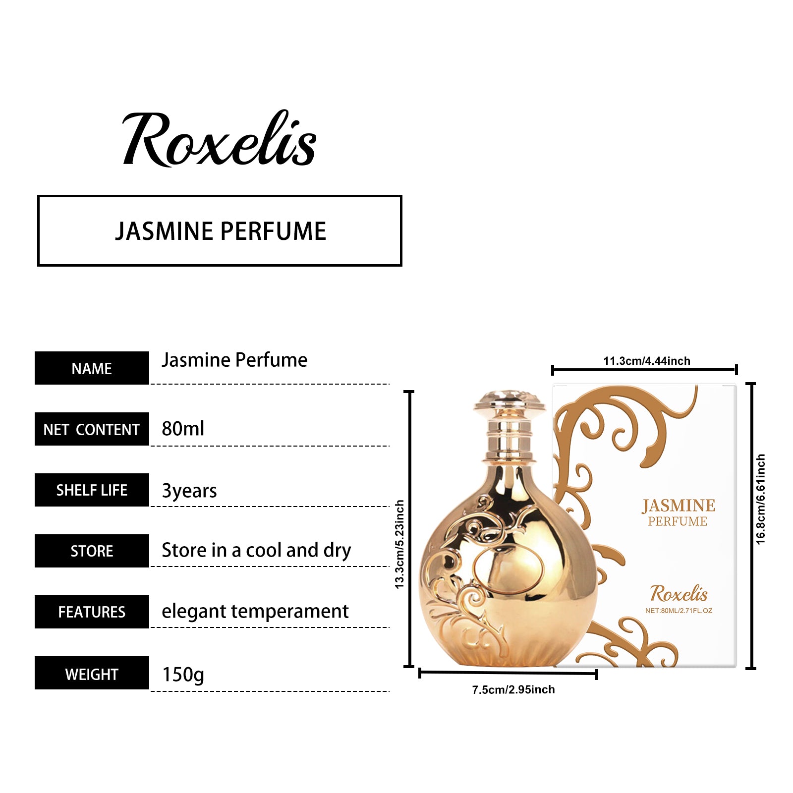 Roxelis Luxury Floral Perfume, Lasting Jasmine Scent, Confidence Boost Portable Fragrance