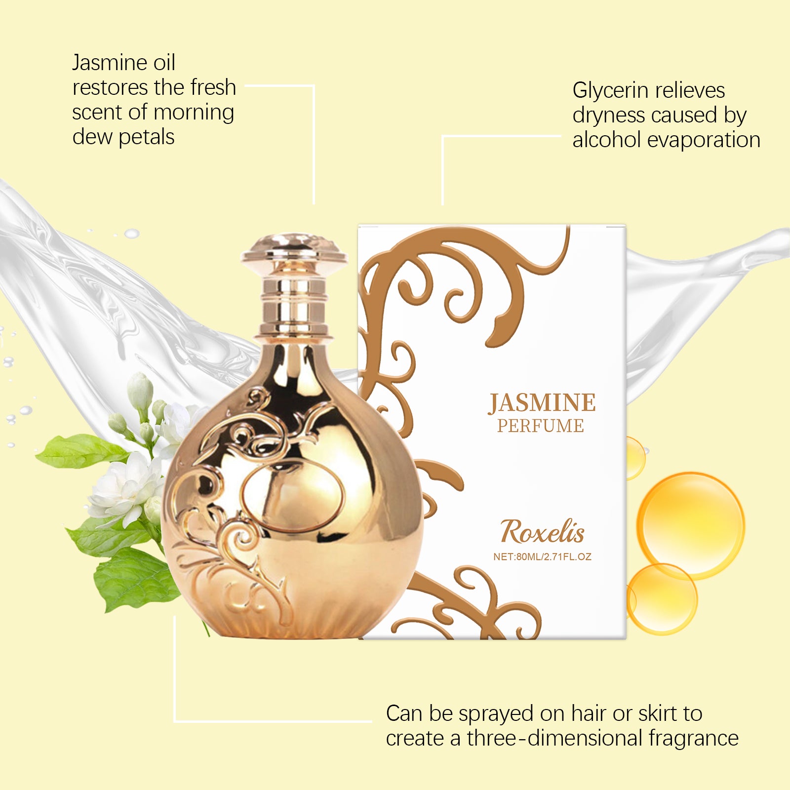 Roxelis Luxury Floral Perfume, Lasting Jasmine Scent, Confidence Boost Portable Fragrance