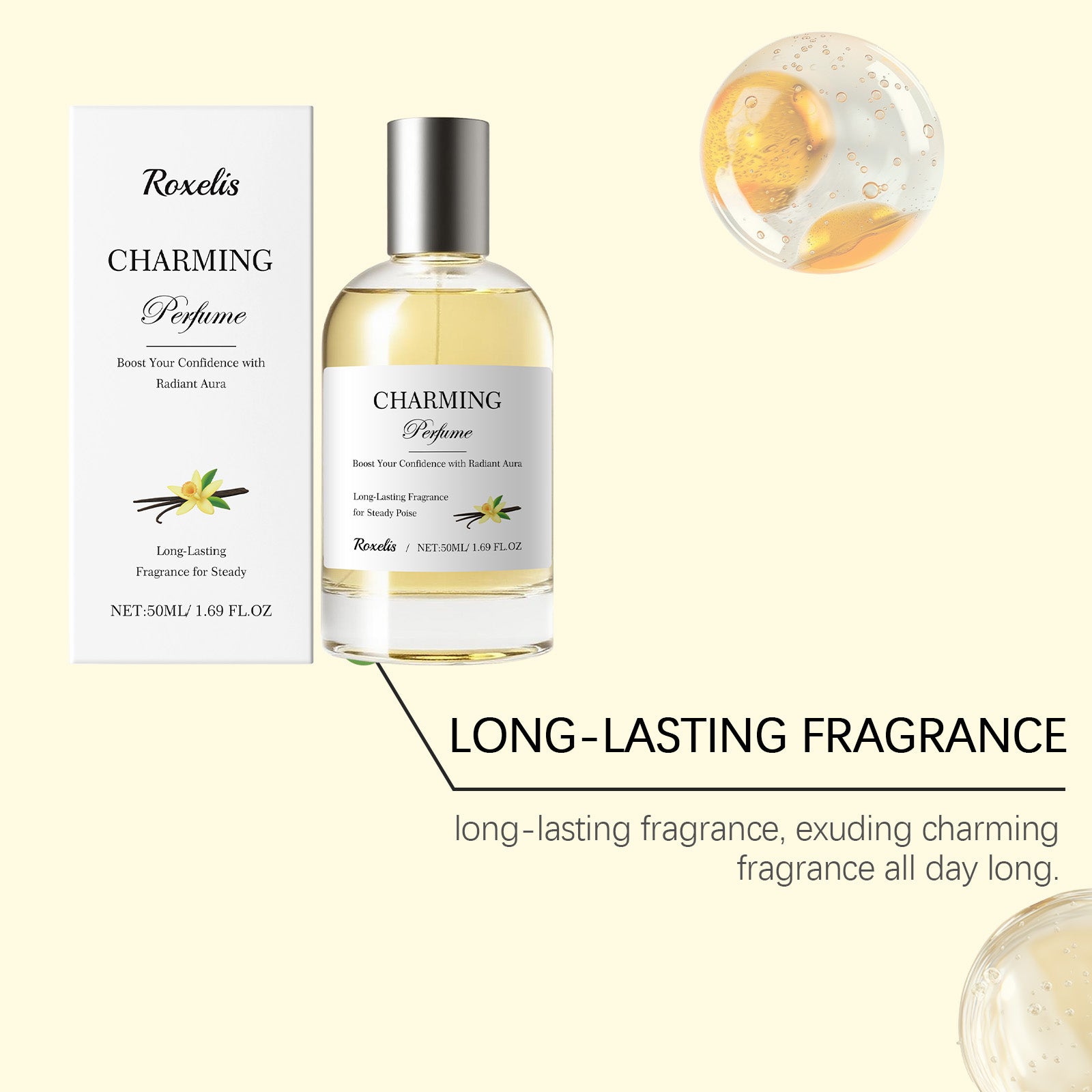 Roxelis Amber Vanilla Perfume Spray, Long Lasting Mild Scent, Refreshing Elegant Daily Fragrance