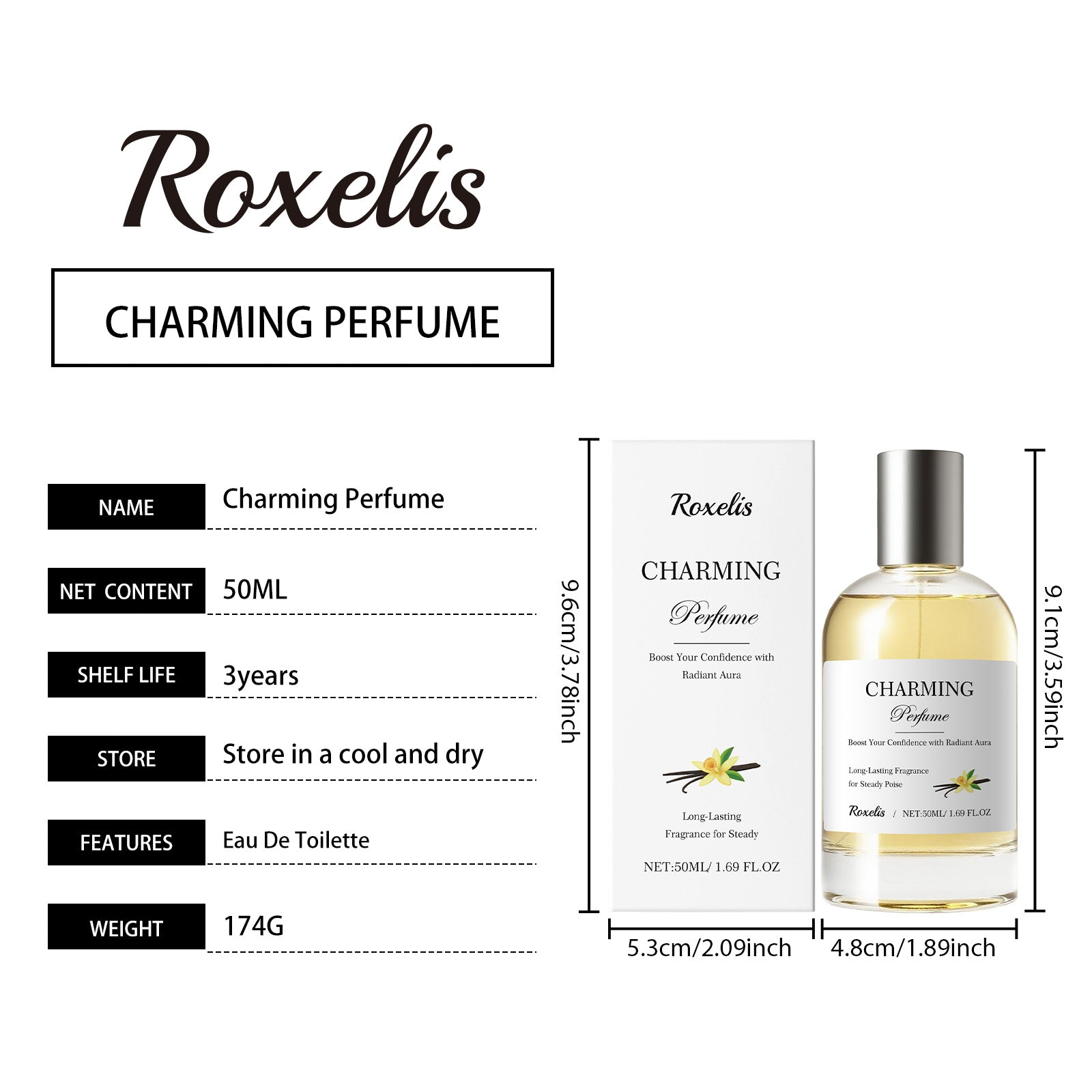 Roxelis Amber Vanilla Perfume Spray, Long Lasting Mild Scent, Refreshing Elegant Daily Fragrance