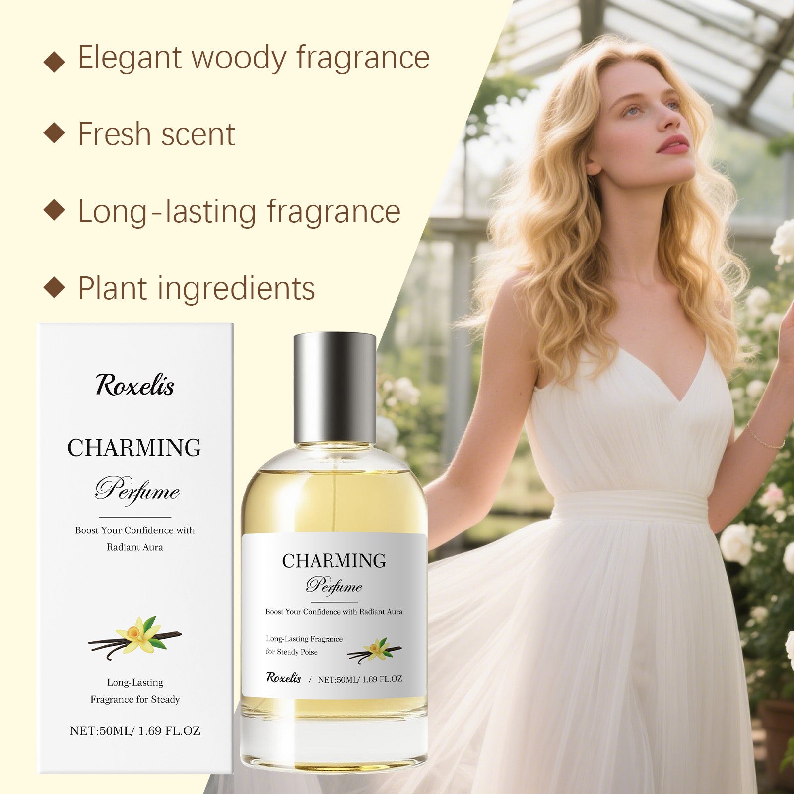 Roxelis Amber Vanilla Perfume Spray, Long Lasting Mild Scent, Refreshing Elegant Daily Fragrance