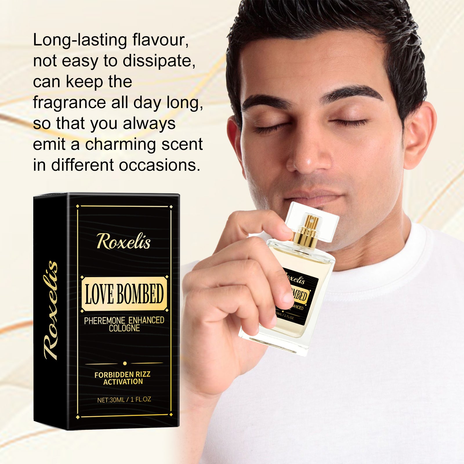 Roxelis Men Pheromone Cologne, Long-lasting Light Scent, Elegant Fragrance for Business & Dating