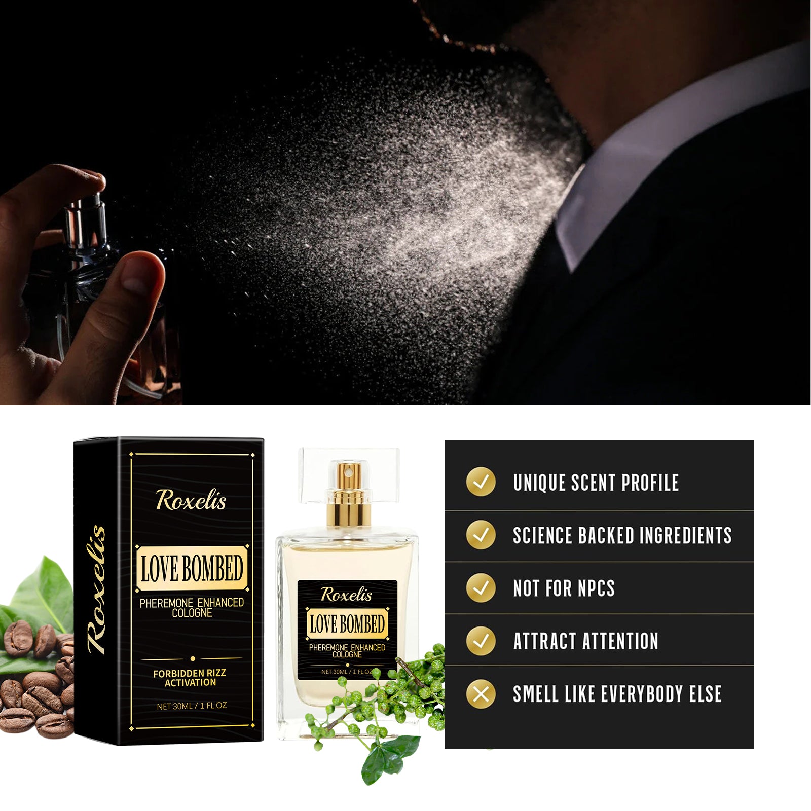 Roxelis Men Pheromone Cologne, Long-lasting Light Scent, Elegant Fragrance for Business & Dating