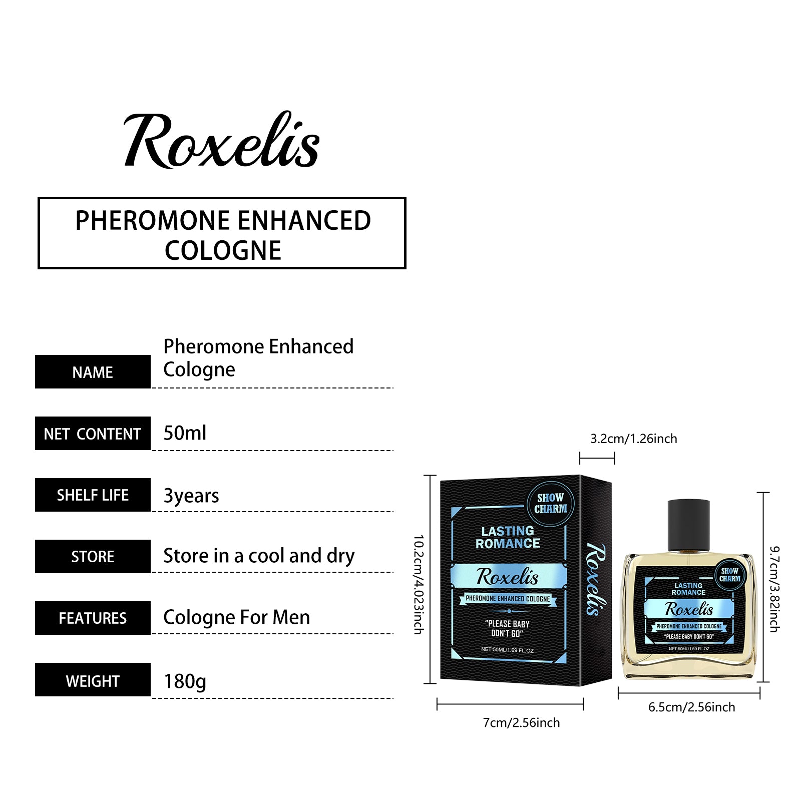 Roxelis Men Cologne | Gentle Fresh Fragrance, Portable Charm Boost Scent